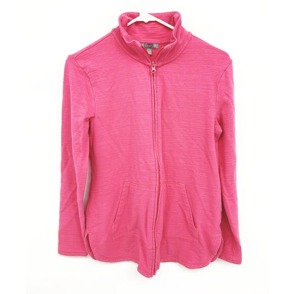 T by Talbots Womens Full Zip Roundneck Bubble Gum Pink Sweatshirt Size S - Picture 1 of 6